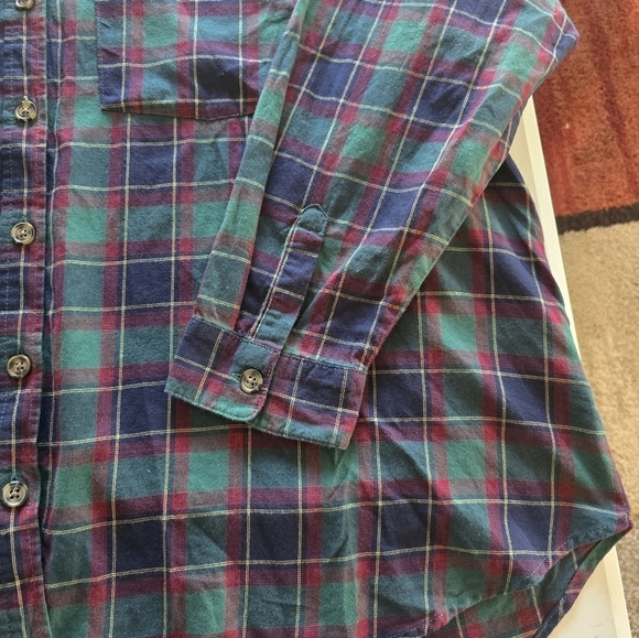 H&M Shirt Women Sz 10 Plaid Mixed Print Purple Red Button Up Long Sleeve - Picture 6 of 10